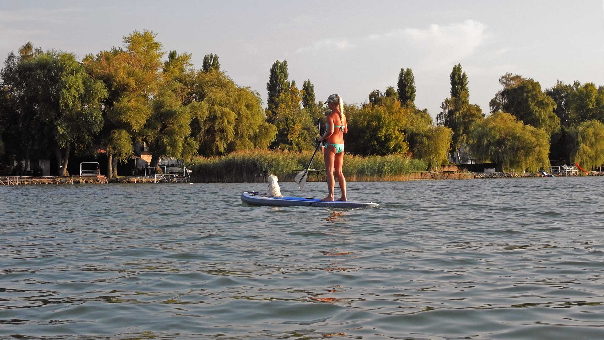 A közvetlen vízparti ingatlan tulajdonosok a Balaton partján, hódolhatnak a SUP evező sportnak
